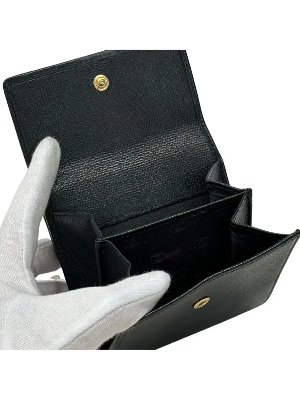 Chanel Wallet Coco Button Bifold Leather Black Simple Adult Logo